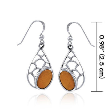 Teardrop Shape Silver Earrings with Gemstone TER1246 - Jewelry